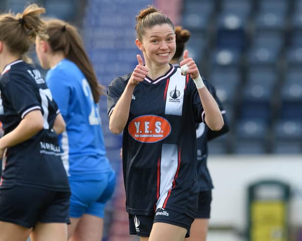 Olivia Murphy celebrates opening the scoring for Falkirk against Renfrew last Sunday (Photo: Ian Sneddon)