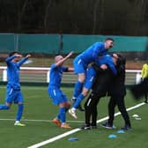 Kyle Johnston celebrates after scoring Bo'ness United's winner on Saturday (Photo: Steve Cox)