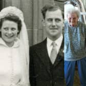 The happy couple Alice and Marshall Young, pictured on their wedding day and their anniversary.
