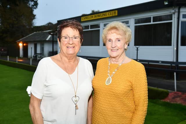Camelon Bowling Club committee member Anne Myles and ladies section past president Betty McQueen were delighted with the backing the prize bingo night received. Picture: Michael Gillen.