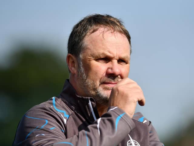 Falkirk assistant boss Paul Smith on the touchline (Photo: Michael Gillen)