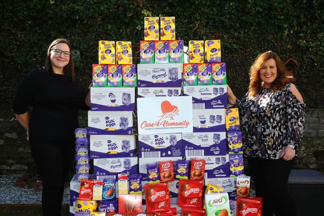 Kirsty Irvine Donaldson and Barbara Bryceland have collected 300 Easter eggs for children and £300 for Falkirk Foodbank. Picture: Michael Gillen.