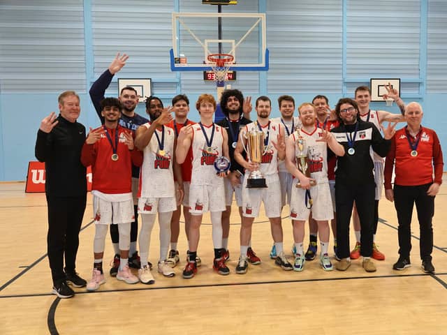 Fury’s senior men celebrate their stunning SBC play-off success over the weekend that sealed a treble-winning season (Pictures: Submitted)