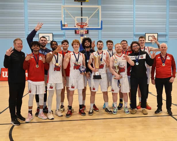 Fury’s senior men celebrate their stunning SBC play-off success over the weekend that sealed a treble-winning season (Pictures: Submitted)