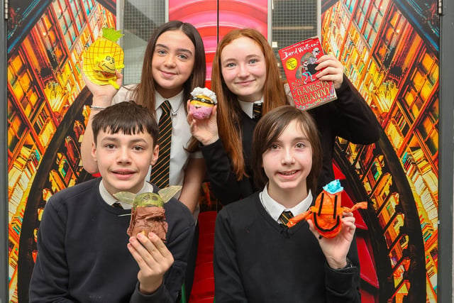 Graeme High pupils Ava Mundie, Maia Brown, Aiden Smith and Seth Kuchtic show off the potato people the designed for World Book Day(Picture: Scott Louden, National World)