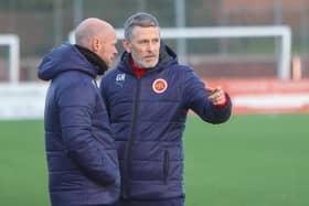 Stenhousemuir assistant manager Brown Ferguson and manager Gary Naysmith on the touchline (Pics by Scott Louden)