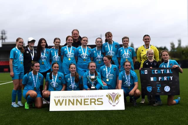 Central Girls’ under-16s team sealed a third League Cup trophy in just four years after a stunning comeback 5-2 victory over Rossvale last weekend (Photo: Alan Roberts/Central Girls)
