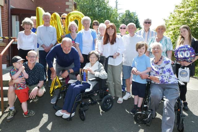 Family and friends turned out for Isabella Lawson's 100th birthday party at Bo'ness Care Home. Pic: Michael Gillen
