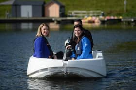 Transport Minister, Jenny Gilruth MSP alongside Scottish Canals CEO, Catherine Topley on one of the Polycraft Tuffy 300 electric boats
