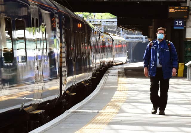 ScotRail and Network Rail have announced physical distancing will be reduced to a minimum of one metre in stations and on trains from Monday, July 27.  Pic: Lisa Ferguson