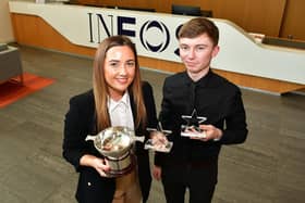 Katie Cunningham and Logan Leishman have been announced by Ineos Chemicals Grangemouth and Ineos FPS as their Modern Apprentices of the Year for 2023. Katie is also the George Hall Achievement Award recipient. Pic: Michael Gillen