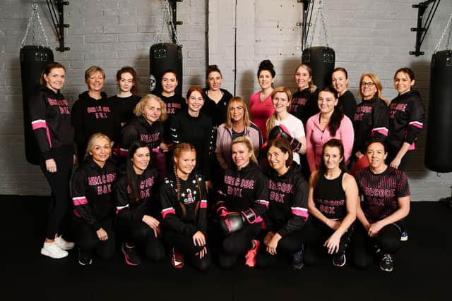 Some of the clients who use Girlcode Box gym in Grangemouth with owner Joda Quigley, front row centre