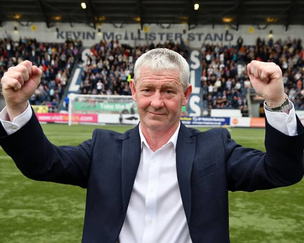 Kevin McAllister in front of the newly-named South Stand before the match started (Photos: Michael Gillen)