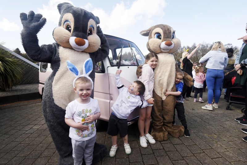 Children get up close for cuddles from Easter bunnies Thumper and Sadie