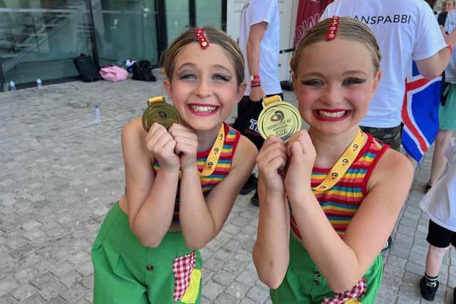 Laura Hendry and Millie Bentall won gold for their song and dance duet at the Dance World Cup 2023.  (pic: submitted)