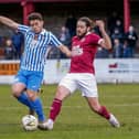 Linlithgow's Willis Hare (right) gets stuck in during Saturday's cup win (Pic by Andy Penman)