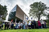 Forth Valley College staff and students protesting against the threatened closure of its Alloa campus. Picture: John Devlin