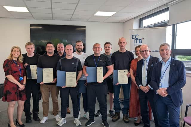 WTT pilot learners receive certificates at Forth Valley College with ECITB and GWO representatives