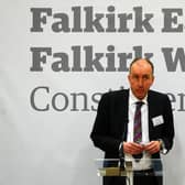 Kenneth Lawrie, constituency returning officer announcing a 62.23% turn out for Falkirk West (Pic: Michael Gillen)