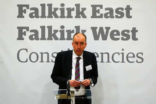 Kenneth Lawrie, constituency returning officer announcing a 62.23% turn out for Falkirk West (Pic: Michael Gillen)