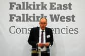 Kenneth Lawrie, constituency returning officer announcing a 62.23% turn out for Falkirk West (Pic: Michael Gillen)