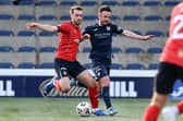 28-09-2024. Picture Michael Gillen. KIRKCALDY. Stark's Park. Raith Rovers FC v Falkirk FC. Season 2024 - 2025. SPFL William Hill Championship. Match Day 8. Brad Spencer 8 and Aidan Connolly 7.