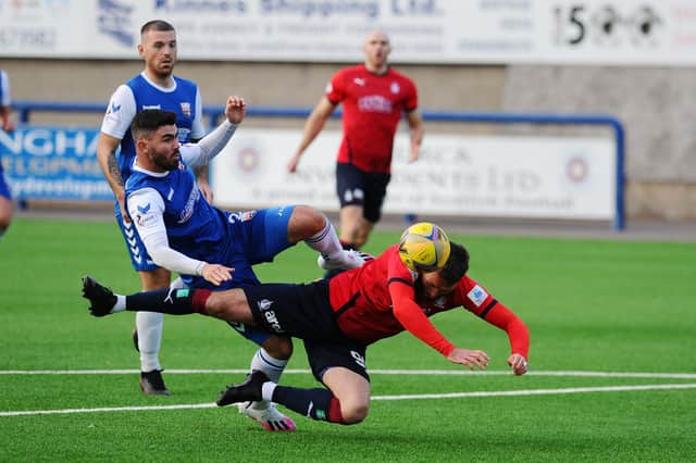 The turning point of the game - Andy Steeves of Montrose fouls Lee Miller, giving away a penalty and is sent off with a straight red by referee Craig Napier.