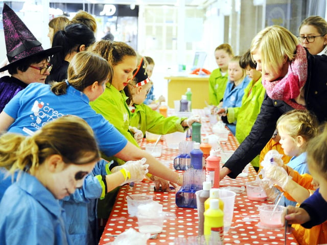 Creative and messy fun in the Howgate Centre in 2019 in aid of Strathcarron Hospice.