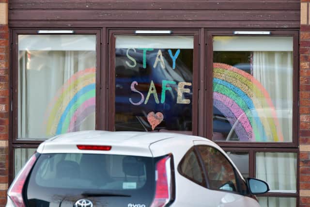 Poignant message on the window of Kinnaird Manor Care Home in Brown Street, Camelon