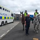 PC Marr joins Police Scotland colleagues from the mounted unit during a visit to Carrongrange High School (Picture: Submitted)