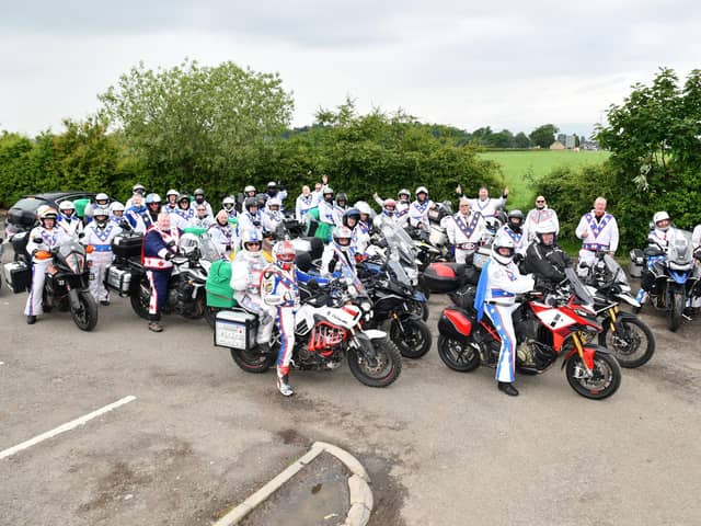 Cymru Knievels travelling through Scotland for NSPCC stopped off at Bowtrees last week. Pic: Michael Gillen