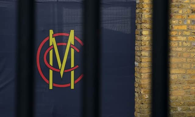 The Marylebone Cricket Club (MCC) logo is seen at Lord's Cricket Ground (Photo by Alex Davidson/Getty Images)