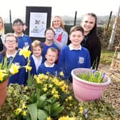 Windsor Park School pupils and staff with their pocket garden. Pic: Lisa Evans
