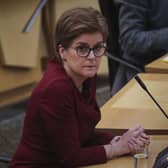 First Minster Nicola Sturgeon during First Minster's Questions in the debating chamber of the Scottish Parliament in Edinburgh