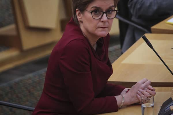 First Minster Nicola Sturgeon during First Minster's Questions in the debating chamber of the Scottish Parliament in Edinburgh
