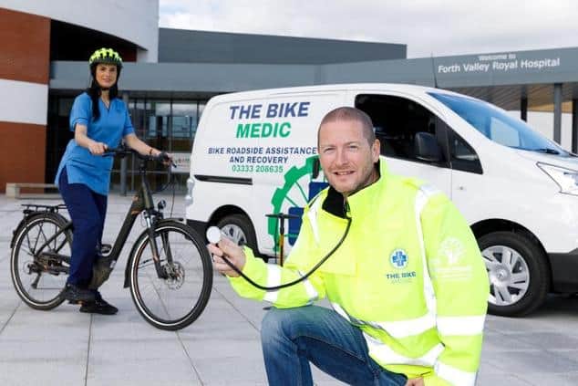 NHS Forth Valley staff can have their bikes repaired free of charge courtesy of The Bike Medic. Picture: Mark Ferguson.