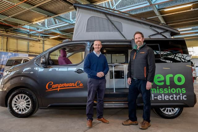MSP Michael Matheson joins Gary Hayes, CEO and founder of CampervanCo at the company's base in Denny during an official visit back in 2023 (Picture: Submitted)
