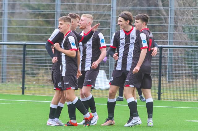 Dunipace v St Andrews Sam Colley scores to put Dunipace 2-0 up (Photo: Scott Louden)