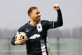 Falkirk star Scott Arfield celebrates after scoring to make it 2-2 (Photo by Roddy Scott / SNS Group)