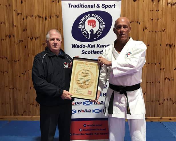 Councillor Alan Nimmo with Peter Rogers, 7th dan.
