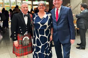 Suzanne Grant and husband Michael join MSP Richard Leonard at Holyrood's 25th anniversary celebrations (Picture: Submitted)