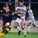 Falkirk's Ross MacLean and Morton's Reece Lyon vying for possession during their sides' 1-1 draw in March 2019 (Photo: Michael Gillen)