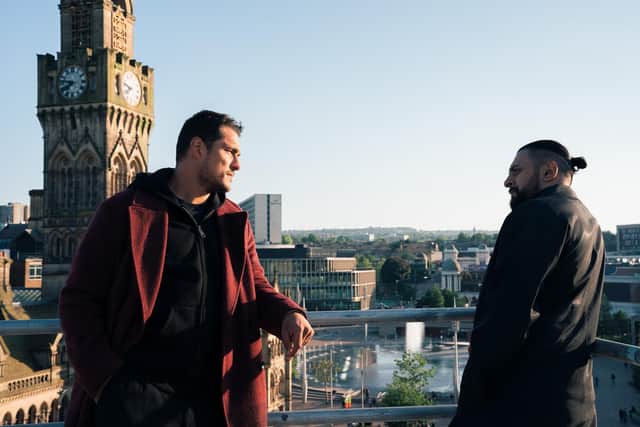 Staz Nair as Harry Virdee and Vikash Bhai as Riaz Hyatt in Virdee. Picture: BBC /Magical Society/David Gennard