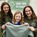 Eco event organisersTasmin Gold and Erin Henderson with Lacey Donnelly P5 from Airth Primary who designed the event logo.