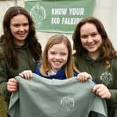 Eco event organisersTasmin Gold and Erin Henderson with Lacey Donnelly P5 from Airth Primary who designed the event logo.