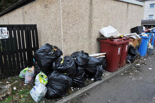 Residents claim some of the overflowing bins in Claret Road, Grangemouth have not been uplifted in months