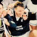 Jamie McGowan (left) lifted the cup after a goal form David Hagen (right)
