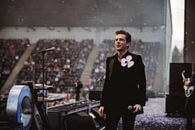 The Killers lead singer Brandon Flowers at Falkirk Stadium. Picture: Rob Loud