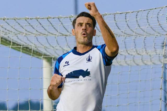 Brian Graham celebrating scoring to make it 3-1 to Falkirk in their Premier Sports Cup group-stage match hosting Queen’s Park on Tuesday (Photo by Mark Scates/SNS Group)