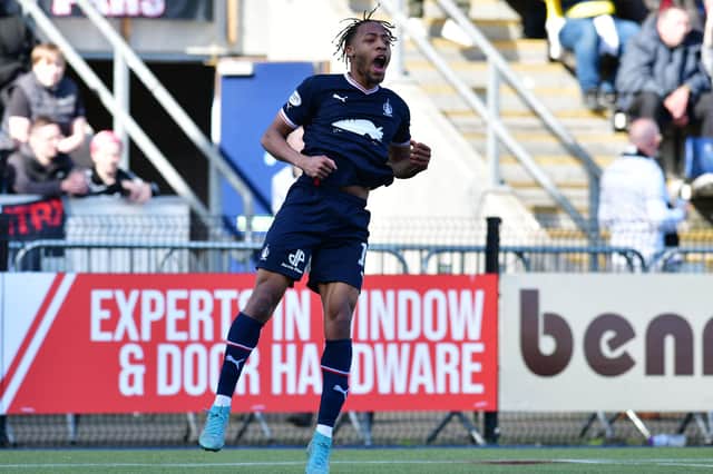 Burrell celebrates putting Falkirk 2-0 up (Pic Michael Gillen)